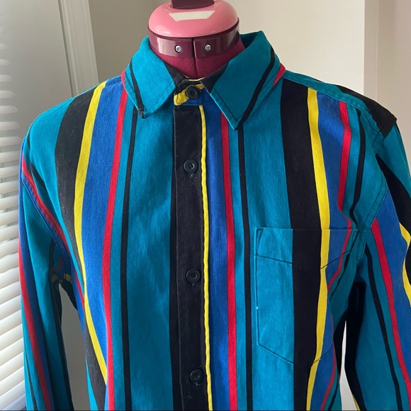 Bluenotes multicoloured stripes long sleeves button down shirt. Size S. Used. - Picture 2 of 9
